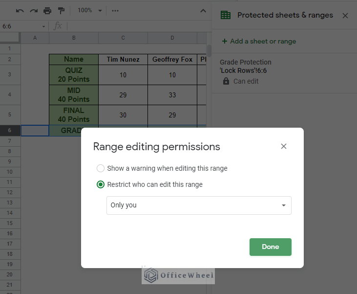 only you option permission - how to lock rows in google sheets